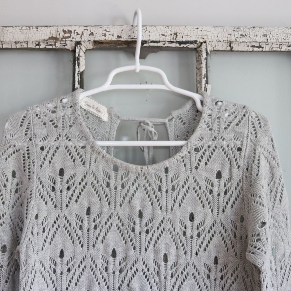 Gray pointelle tie-back sweater from Grace & Lace